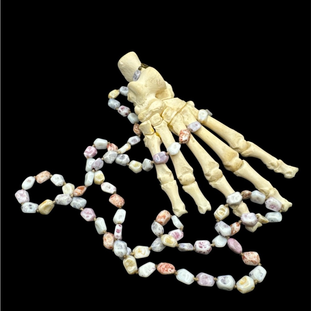 Vintage 1940s Multicolor Milk Glass Pastel Long Beaded Flapper Necklace 48”